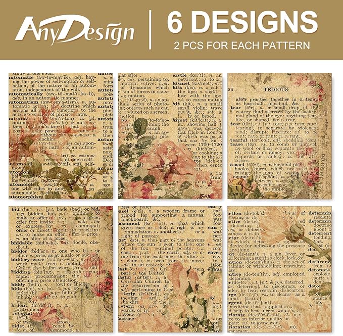 12 Sheet Vintage Floral Wrapping Paper Retro Newspaper Kraft Gift Wrap Bulk Folded Flat Rose Flower Craft Art Paper for Party DIY Wrapping Supplies, 19.7 x 27.6 Inch
