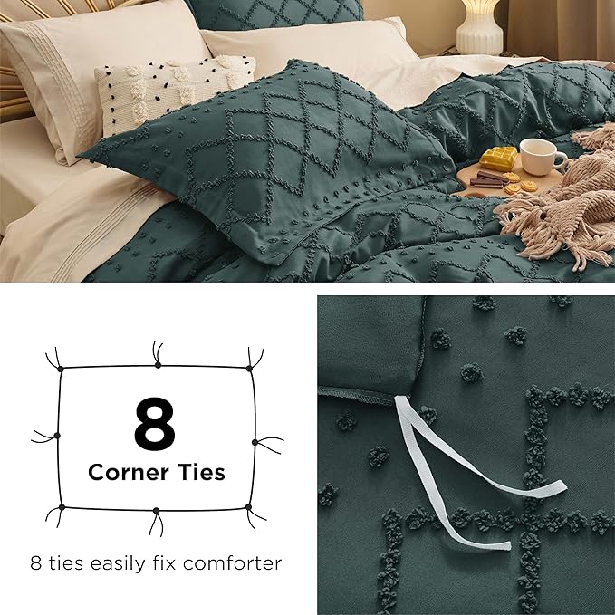 Bedsure Boho Duvet Cover King Size, Forest Green Breathable & Soft Boho Bedding, Machine Washable Comforter Cover for All Seasons, Includes 1 Duvet Cover 104"x90" with 2 Pillow Shams & Zipper Closure