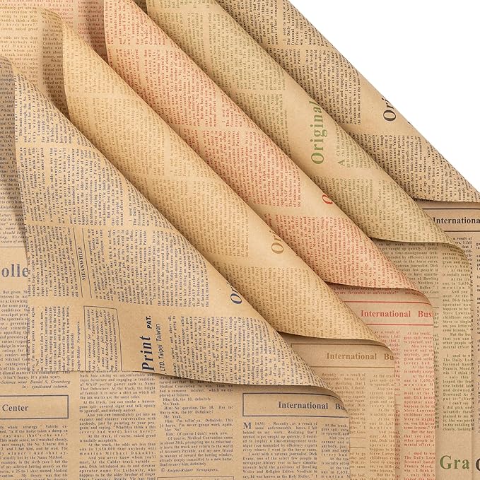 LeZakaa 20 Sheets Kraft Newsprint Flower Wrapping Paper - Reversible Floral Bouquet Paper - Mix Color Font Kraft Design for Valentine's Day, Mother's Day, Parties, Birthdays, Weddings, Baby Shower