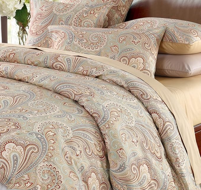 VM VOUGEMARKET Gold Duvet Cover Set King with Paisley Prints,100% Sateen Egyptian Cotton 3 Pieces Boho Damask Medallion Bedding Set,Luxury Elegant Duvet Cover with Button Closure-King,Golden