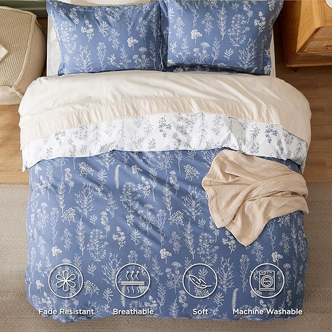 Bedsure Duvet Cover King Size - Reversible Infinity Blue King Duvet Cover Set with Zipper Closure, 3 Pieces Cute Floral Patterned Bedding Set with 8 Corner Ties and 2 Pillow Shams
