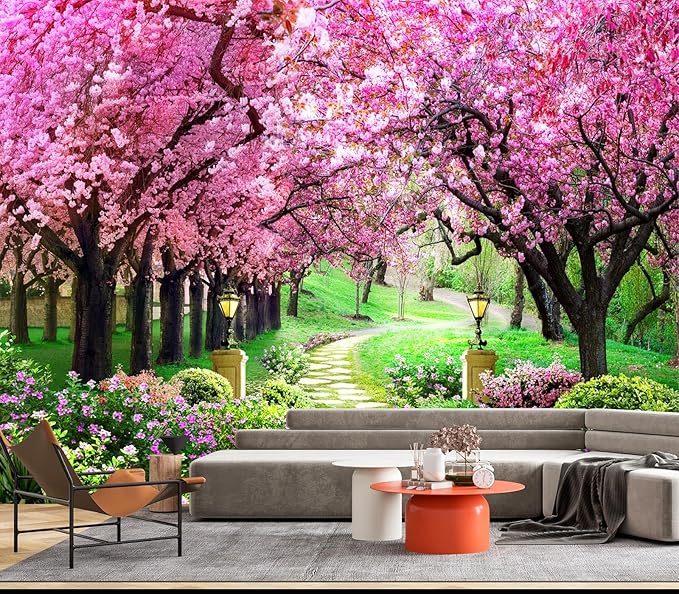 Cliouar-Pink Cherry Tree Flower Wall Mural Wallpaper Peel and Stick 160" x 114"