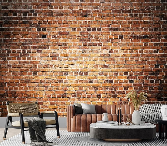Eierme-Close-up of a Brick Wall Background with Strong Texture Peel and Stick 90" x 67"