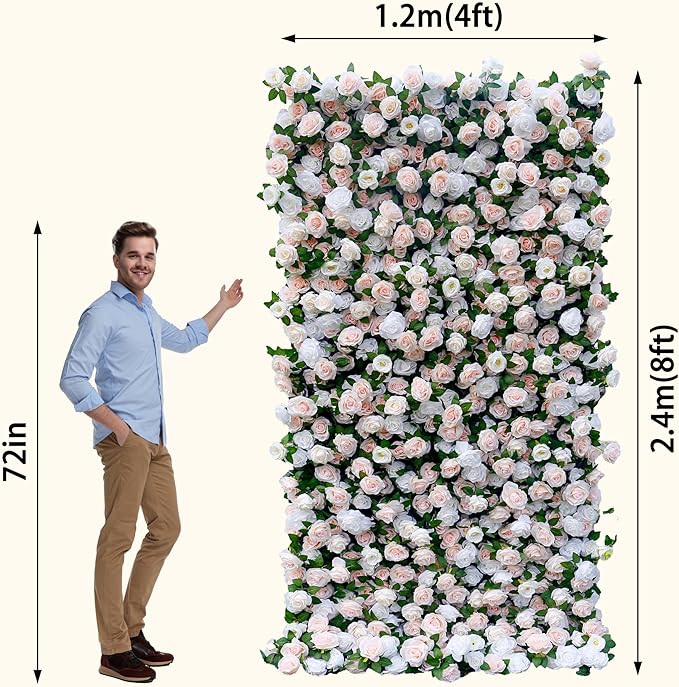 Artificial Flower Wall Panel 4×8 ft (1.2×2.4 m), Realistic Artificial Blooms, Photo-Ready Backdrop for Wedding, Parties & Photo Booth, Assembly-Friendly (Panel Only)