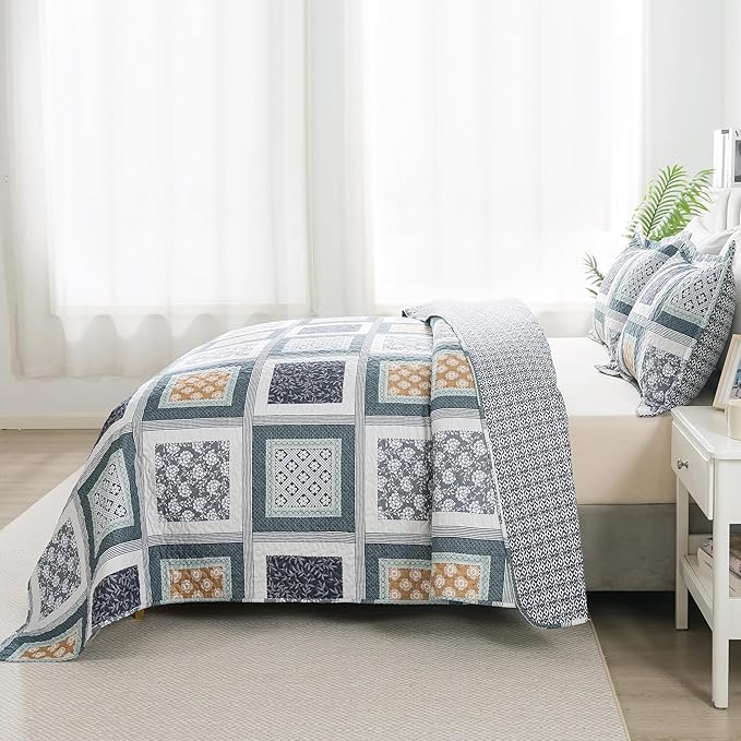 HoneiLife Quilt Sets King Size - 3 Pieces Microfiber Bedspreads Lightweight Coverlets Retro Bed Cover King Quilt Bedding Set All Season Quilts-Grey