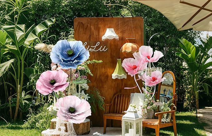 Giant Artificial Flowers 1pack Fake Flowers for Decoration, Fabric Poppy Flower for Wedding Birthday Easter Party Mother's Day Banquet Photography Props Garden Shop Window Display Decor (Blue)