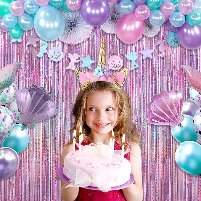 Melsan 3 Pack 3.2 x 8.2 ft Sparkling Pinkish Purple Tinsel Fringe Curtain Backdrop Party Decorations Glitter Decor for Birthdays, Bachelorette, Weddings, Photo Booth