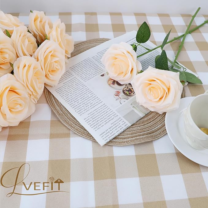 12pcs Artificial Rose Flower Champagne Flower with Long Stem Silk Roses Bouquet for Wedding Bridal Shower Party Home Decoration