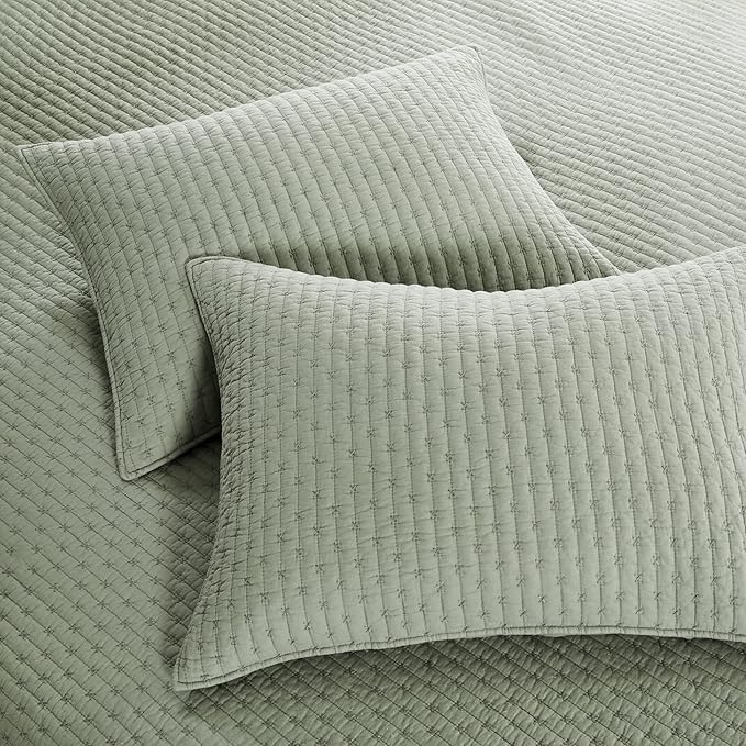 Levtex Home Cross Stitch Reversible Full/Queen Quilt Set (88x92in) and 2 Pillow Shams (26x20in) - Stitch Texture - Desert Sage - Cotton Full/Queen Size Quilt Bedding Set - Lightweight Soft Pre-Washed