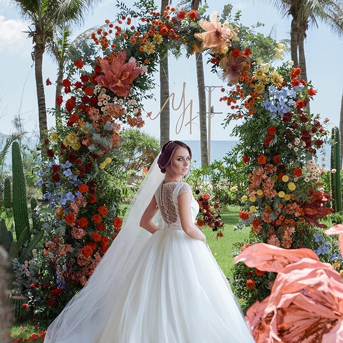 Wokceer Wedding Arch Backdrop Stand 8 FT Gold Metal Chiara Backdrop Stand for Wedding Ceremony Birthday Party Bridal Shower Floral Balloon Arch Decoration