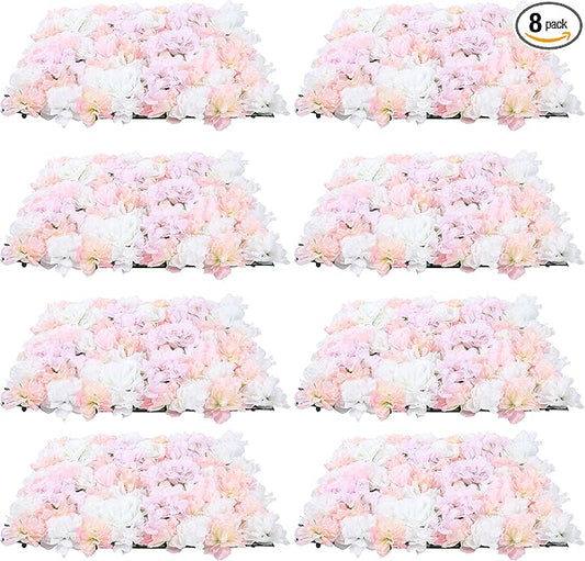 16"x 24" Artificial Flower Wall Panels,Flower Wall Mat Silk Flower Panels for Outdoor Garden Backyard Fence Fence Privacy Screen and Indoor Wall Decor(8Pcs Light Pink)