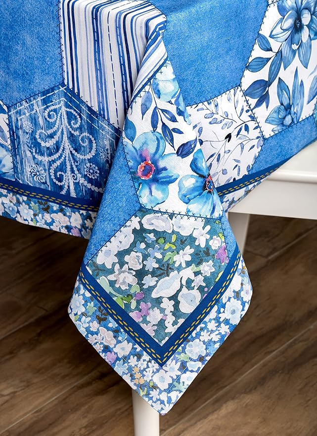Maison d' Hermine Table Cloth Rectangle Table 100% Cotton 60 x 90 Inches Tablecloth Reusable Decorative for Dining Room, Farmhouse, Home, Party, Festive & Wedding Spring Summer - Summer Blues