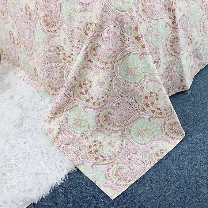 FADFAY 4 Piece Pink Paisley Bed Sheet Set Luxury Bedding Sets Designer Bedding Collections 800 Thread Count 100% Egyptian Cotton Deep Pocket Full