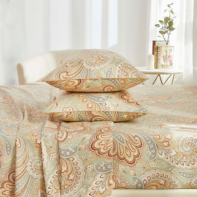 Brandream Paisley Bedding Gold Classy Regal Themed Boho Bed Sheet Set Luxury Bedding Collections 800 Thread Count 100% Egyptian Cotton Deep Pocket, 4 Piece-King Size