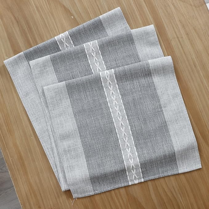 Farmhouse Braided Striped Table Runner Rustic Embroidery Coffee Table Runners for Decorations Weddings Holiday Grey 13x72inch