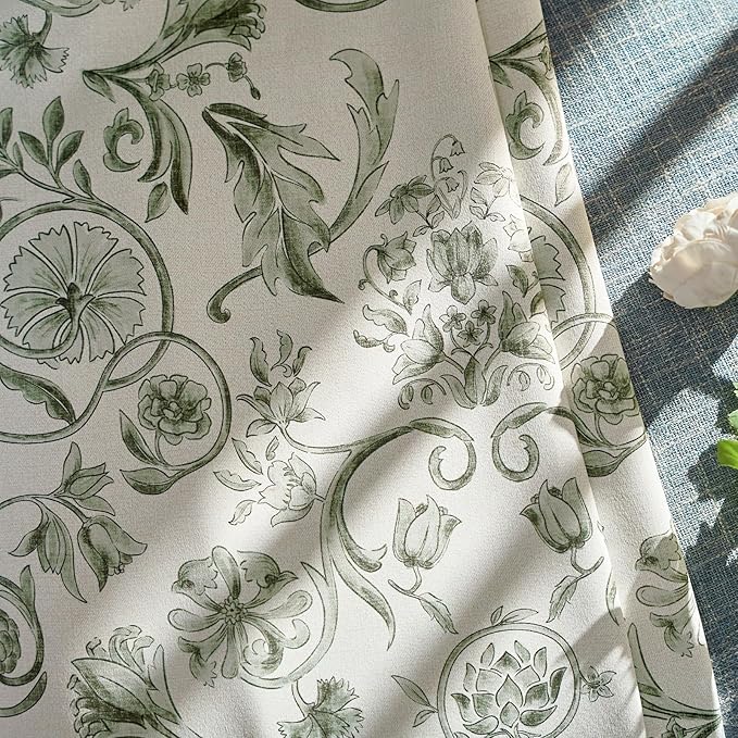 jinchan Floral Blackout Curtains for Bedroom Living Room 96 Inches Length Farmhouse Curtains Room Darkening Vintage Drapes Traditional Rod Pocket Window Treatment 2 Panels Set Sage Green on Beige