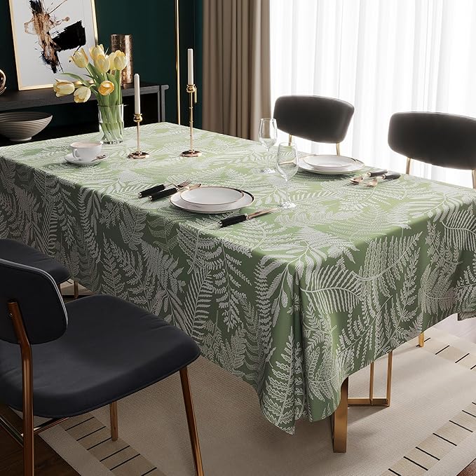 Rectangle Table Cloth,100% Waterproof Tablecloth Oil Proof Spill Proof Vinyl Table Cloth, Wipe Clean Plastic Table Cover for Dining, Camping, Indoor and Outdoor 54" x 78",Green Leaves