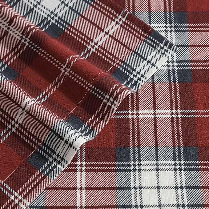 Eddie Bauer - Twin Bed Sheets, Cotton Flannel Bedding Set with Matching Pillowcase, Brushed for Extra Softness, Deep Pocket, Oeko-Tex Certified (Heartland Plaid Red)