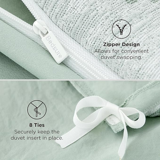 Bedsure Green Duvet Cover Queen Size with Bowknot Jacquard Design, Soft and Elegant Boho Bedding Set, Luxurious Craftsmanship for a Stylish Bedroom,Includes 1 90"x90" Duvet Cover & 2 Pillow Shams