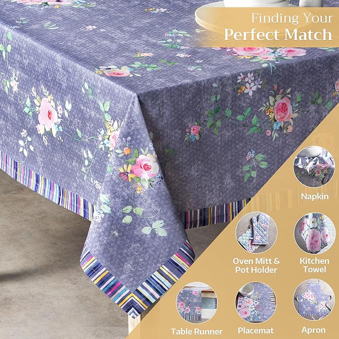 Maison d' Hermine Table Cloth Rectangle Table 100% Cotton 60 x 90 Inches Tablecloth for Dining Room, Farmhouse, Home, Party, Festive & Wedding Spring Summer - Sweet Rose Lavender - Country Garden