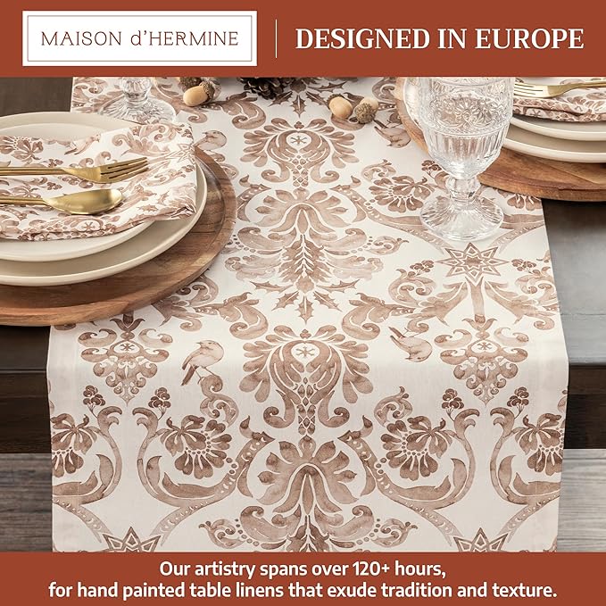 Maison d' Hermine Table Runner 100% Cotton Double Layer Table Runners 72 inches Long for Thanksgiving Christmas Decorations Home Kitchen Dining Party Wedding (Allure, 14.5" x 72")