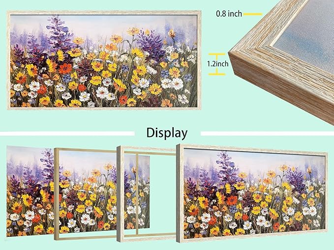 Ardemy Wildflower Wall Art Canvas Living Room Framed Daisy Floral Large Colorful Pictures Wall Decor Textured Purple Paintings Artwork for Walls Bedroom Home Office, 40"x20"