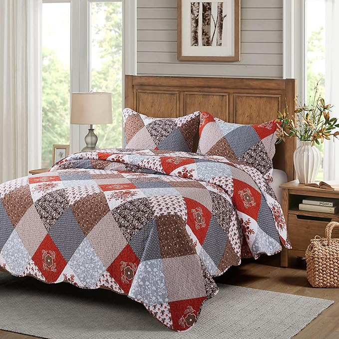 Travan Floral Printed Quilt Sets 3-Piece Super Soft Lightweight King Size Bedspread with Shams Reversible Quilted Bedding Set, King