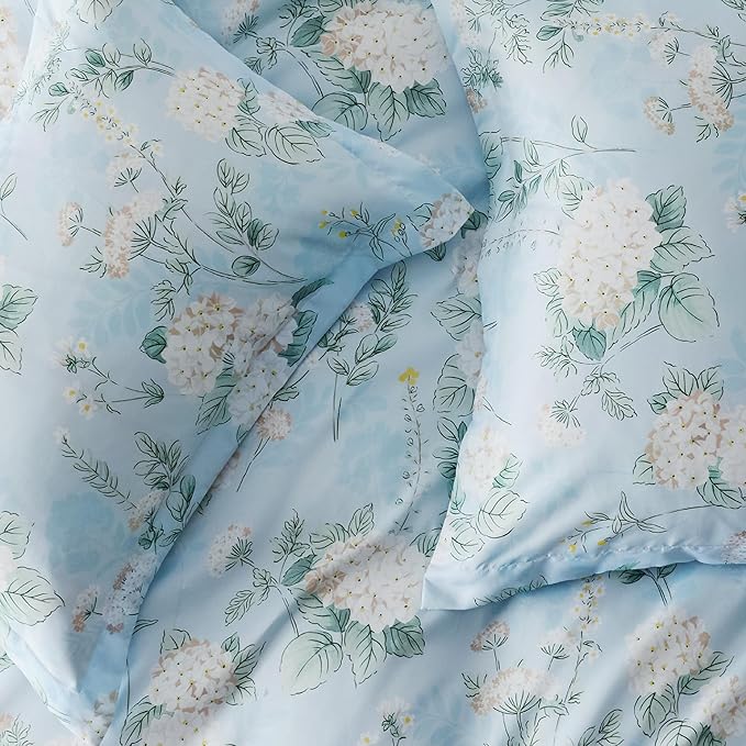 Bedsure Duvet Cover Queen Size - Reversible Cute Floral Duvet Cover Set with Zipper Closure, 3 Pieces Aqua Blue Bedding Set with 8 Corner Ties and 2 Pillow Shams 20"x26"