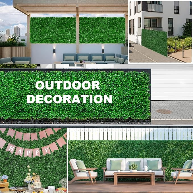 12 Pieces 24"x 16" Artificial Boxwood Panel, Grass Wall Panel, Boxwood Hedge Wall Panels UV Protected Suitable for Artificial Green Wall Decor, Fence Garden Wedding Backyard Decor
