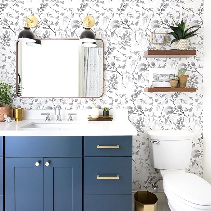 Gray Floral Peel and Stick Wallpaper Contact Paper 17.7 in 590.5 in Waterproof for Bathroom Removable Self Adhesive Wall Paper Kitchen