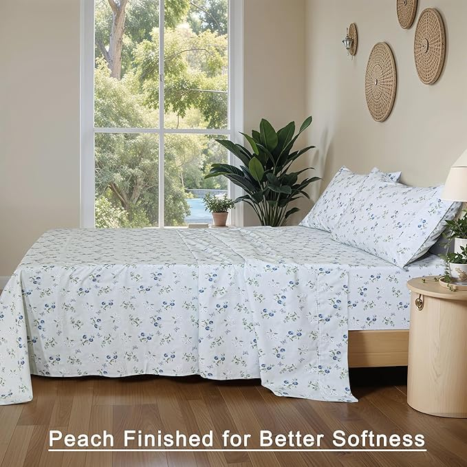 RUVANTI 100% Organic Cotton Sheets Full Size, Percale Weave, GOTS Certified, 4-Piece Set, Deep Pocket 15", Crisp & Breathable, Soft Durable Bedding, Sábanas Algodón Orgánico – Butter Flight