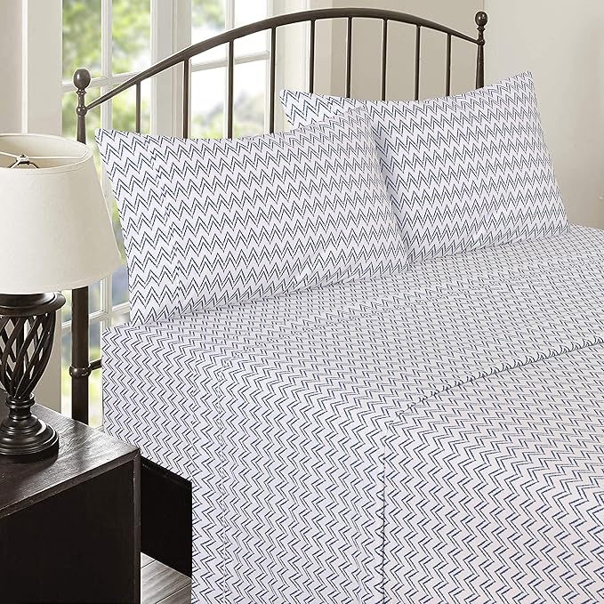 RUVANTI 100% Cotton Full Size Bed Sheets, 4 Pieces, Soft & Breathable Percale Weave Bedding, Deep Pocket 16", Hotel Standard, Crisp Cool Feel, Durable, Perfect Sheet Set Floral, Chevron