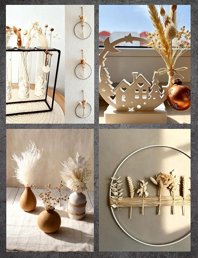 Natural Dried Flower Set, Bulk Dried Flowers with Stems, Dried Daisies, Dried Rabbit's Tail Grass,Mini Bouquet.(White)