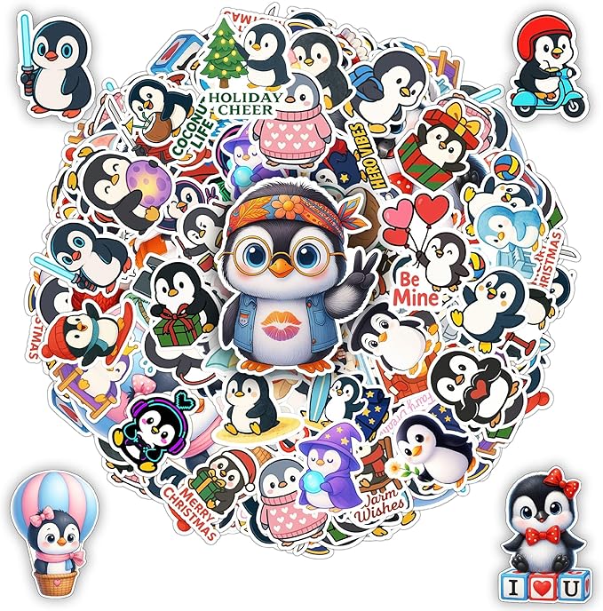 100 PCS Penguin Stickers Pack, Cute Chibi Cartoon Vinyl Waterproof Decals for Students Teens Adults Teachers, Funny Animal Stickers for Laptop Water Bottle Scrapbook Wall Car Notebook Gifts