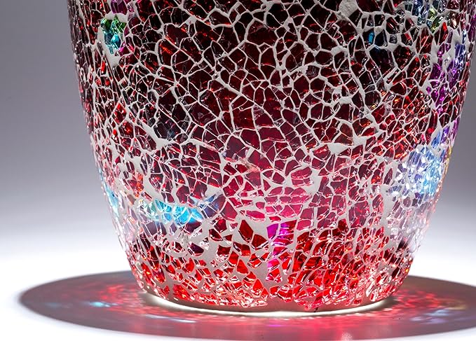8" H Red Mosaic Glass Vase,Decor Home Modern Midsize Mosaic Flower Vase for Bedroom Livingroom Kitchen Office Wedding,Unique Gift