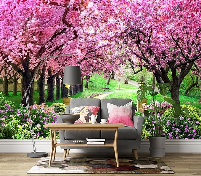 Cliouar-Pink Cherry Tree Flower Wall Mural Wallpaper Peel and Stick 160" x 114"
