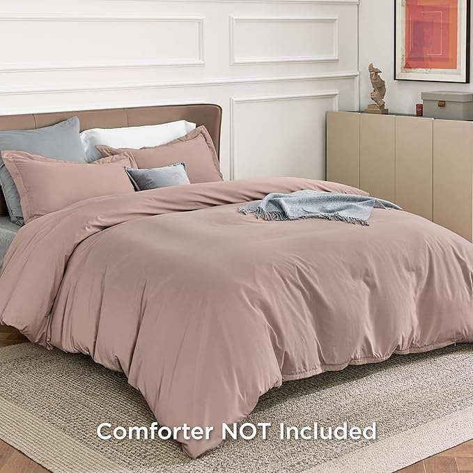 Bedsure Duvet Cover Full Size - Soft Double Brushed Bedding Set for Kids & Adults, Zipper Closure, 3 Pieces, Includes 1 Duvet Cover (80"x90") & 2 Pillow Shams, NO Comforter, Dusty Rose