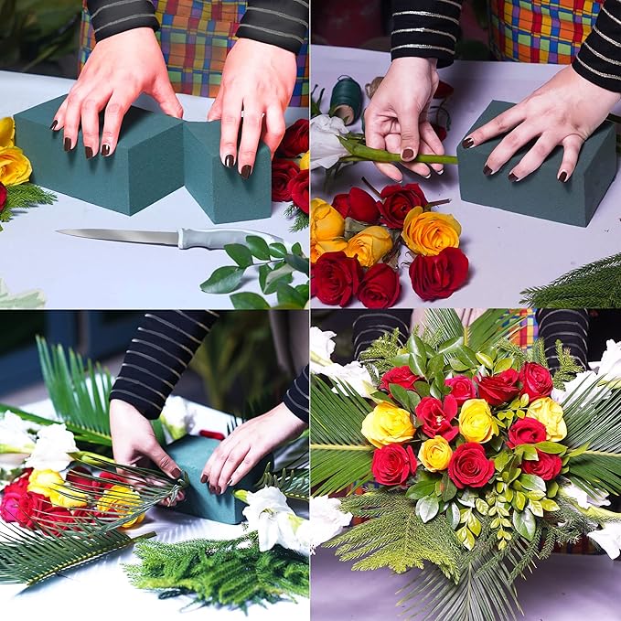 Large Pack of 3 Dry and Wet Floral Foam Blocks for Fresh and Artificial Flowers, Each (7.8” L x 3.5” W x 2.4” H), for Wedding, Birthdays, Home, Office, and Garden Decorations