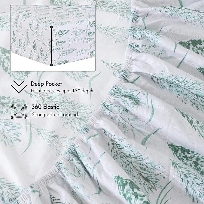 RUVANTI Flannel Sheets King Size - 100% Cotton Brushed King Bed Sheets Set - Deep Pockets 16 Inches - All Seasons Breathable & Extra Soft - Warm & Cozy, 4 Piece, Alpine Serenity