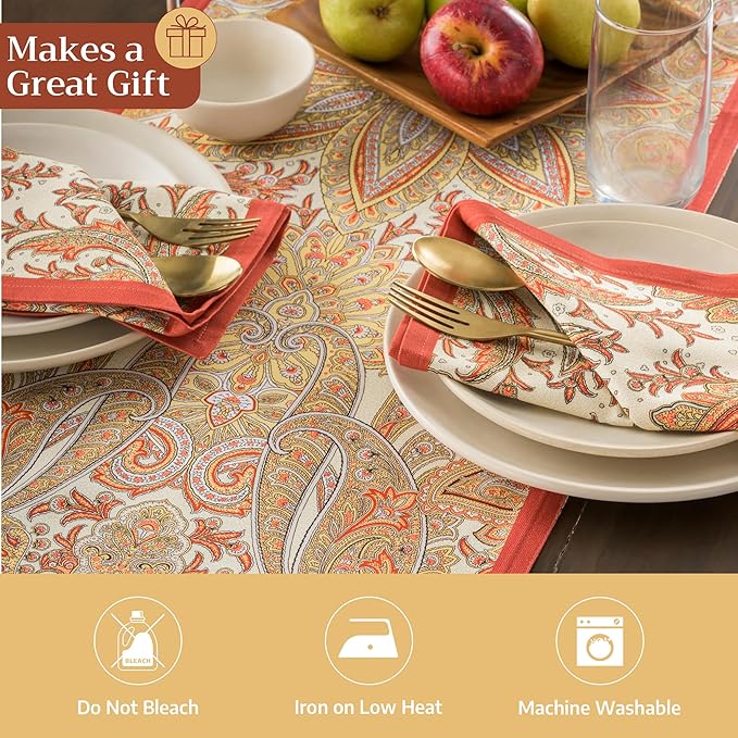 Maison d' Hermine Table Runner 100% Cotton Double Layer Table Runners 72 inches Long for Thanksgiving Christmas Decorations Home Kitchen Dining Party Wedding (Kashmir Paisley, 14.5" x 72")