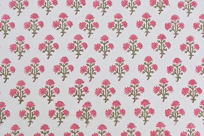 ATOSII Gulbahar White Pink 100% Cotton Fall Rectangle Tablecloth, Hand Block Print Washable Table Cover, Christmas Parties Buffet Dining, Weddings, Thanksgiving, Easter Decor 72 X 140 Inches 12 Seater