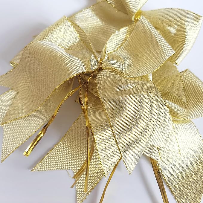 36pcs 4-1/2" Metallic Gold Bows with Twist Ties for Gift Wrapping Packing Christmas Decoration (4.5",W.Gold)