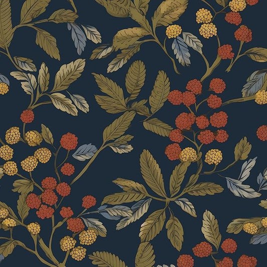 Vintage Wallpaper Peel and Stick, Navy Blue Floral Contact Paper 17.5" x 393.7", Dark Leaf Botanical Wall Paper Self Adhesive Waterproof Removable for Room Shelves Cabinet Drawer Table Decor