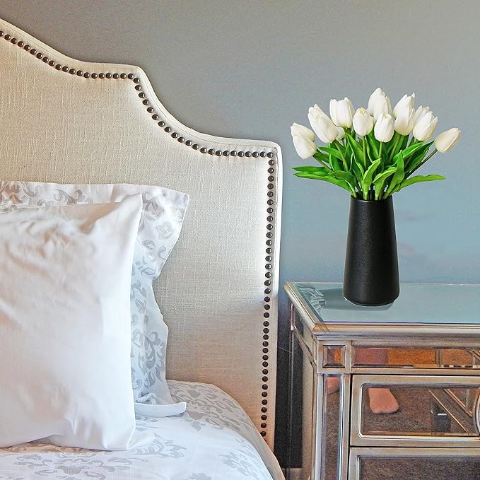 Mandy's Artificial Tulips 28 Stems White PU Faux Flowers for Thanksgiving and Christmas Decorations Wedding Home Decor 13.5 Inch