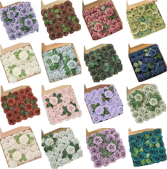 Artificial Flowers, Personalized Custom 100pcs Artificial Rose Colors for Centerpieces Arrangements, Foam Flowers with Stem for Bridal Shower Party Home Decor