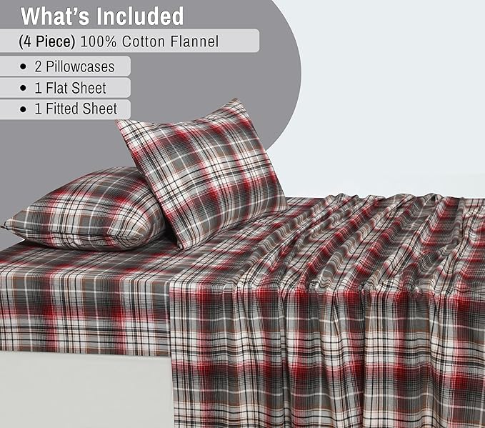 RUVANTI Flannel Sheets Full Size - 100% Cotton Double Brushed Bed Sheets Set, Deep Pockets 16 Inches, All Seasons Breathable & Extra Soft Full Sheets, Warm & Cozy, 4 Piece, Halloween Check