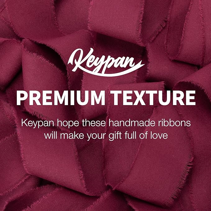 Burgundy Ribbon 1-1/2 x 15 Yards Handmade Cotton Frayed Fringe Fabric Ribbons for Crafts Flower Bouquets Wedding Baby Shower Home DIY Decor