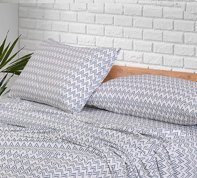 RUVANTI 100% Cotton King Size Sheets Set, 4 Pieces, Soft & Breathable Percale Weave Bedding, Deep Pocket 16", Hotel Standard, Crisp Cool Feel, Durable, Perfect Floral Bed Sheet, Chevron