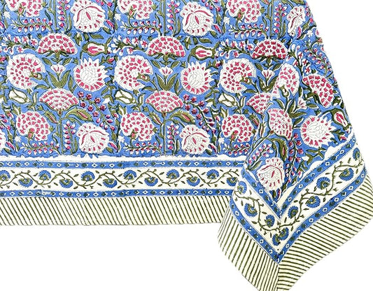 ATOSII Clover Pink 100% Cotton Fall Tablecloth, Handblock Print Rectangle Table Cover for Kitchen Dining Linen I Parties, Weddings, Outdoors, Easter Table Cloth Decor 60 X 90 Inches I 6 Seater