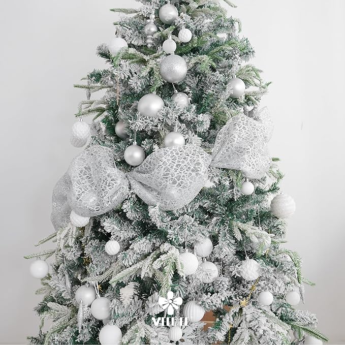 MEEDEE Silver Glitter Mesh Web Ribbon 10 Inch Wide by 10 Yards Roll Fabric Ribbon Silver Decorative Mesh Ribbon for Christmas Tree, Garland, Holiday Wreaths, Bows, Home Decor